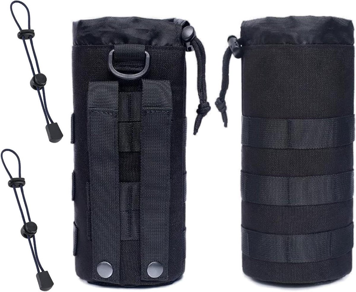 Allecto Plus - Bidonhouder Rugzak Drinkfles Houder Schouderband 2 Stuks Waterfles Houder voor Sport Outdoor Fietsen Trekking Kamperen Wandelen (Zwart)