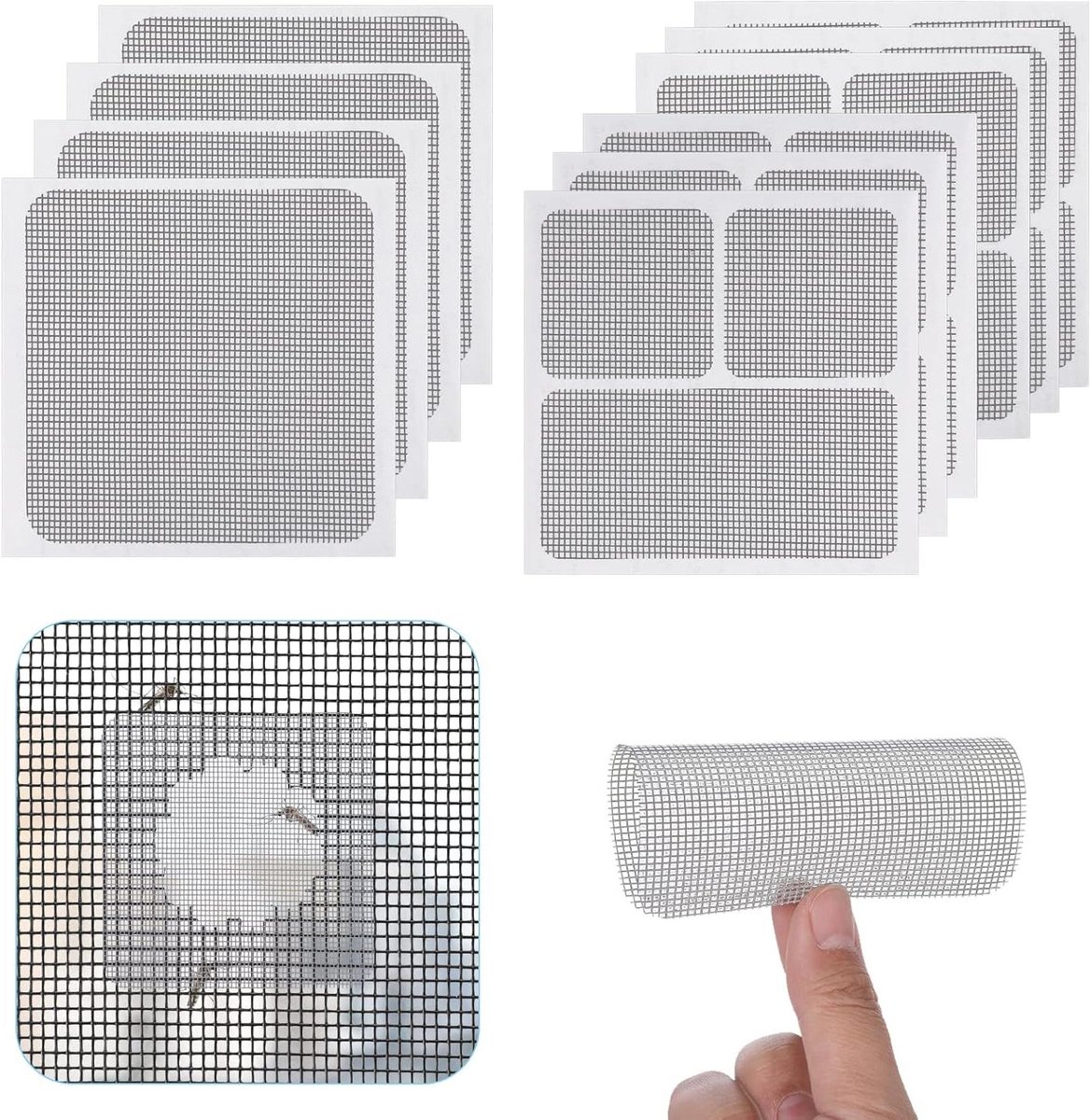 Inovra Plus - Raamreparatie Patches Set van 10 Vellen - Glasvezel Scherm Deur Vervangingskit - Gipsplaat Reparatie - 3 Maten - Grijs - Zelfklevend - Duurzaam.