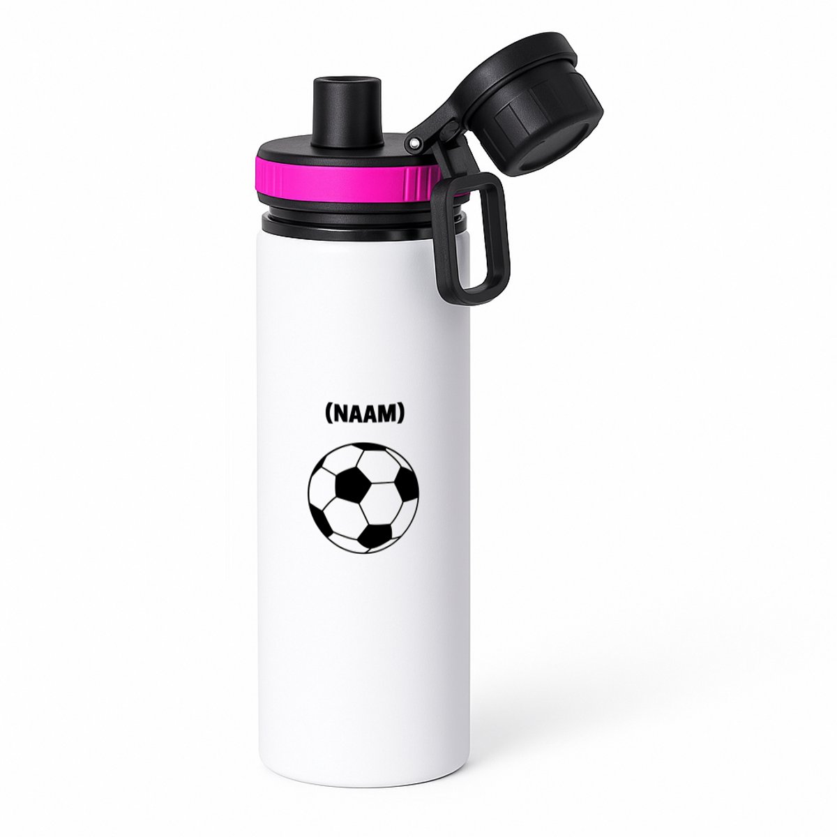 Hacebo® - Voetbal met eigen naam waterfles met draaidop roze - Voetbal - Voetballer - Sport - water fles - 850ML