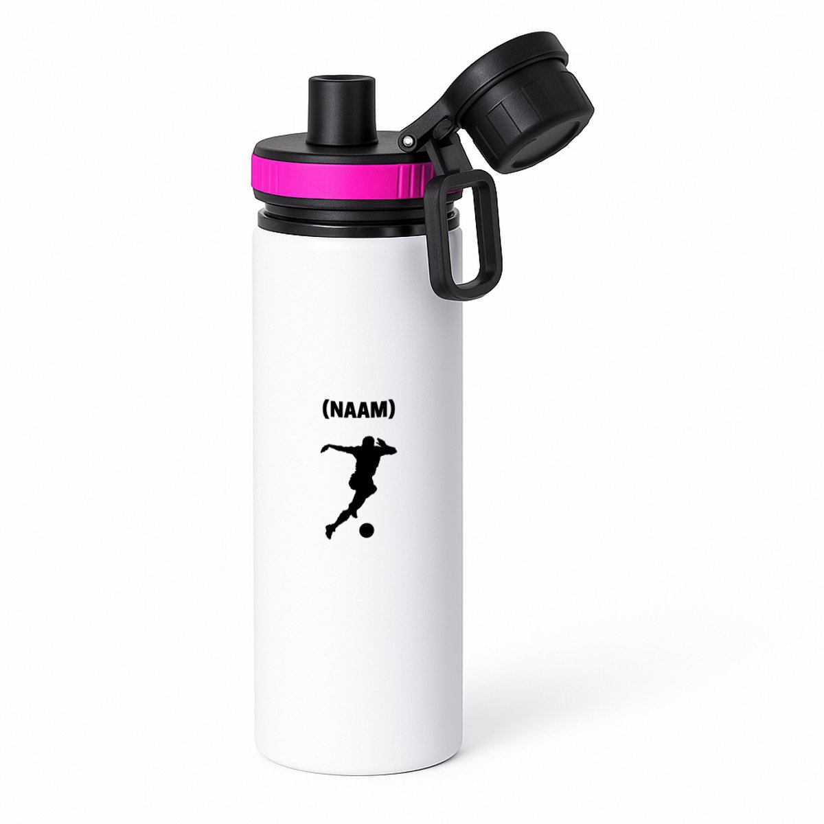 Hacebo® - Voetbal met eigen naam waterfles met draaidop roze - Voetbal - Voetballer - Sport - water fles - 850ML