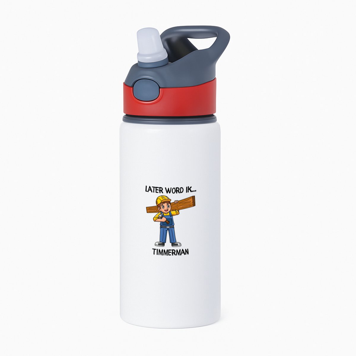 Hacebo® - Later word ik timmerman waterfles met rietje rood - Timmerman - Baby's - cadeau voor een baby - cadeau voor een peuter - kraamcadeau - Werken in de bouw - timmermannen - klusjesman - klusser - vakman - water fles - 650ML