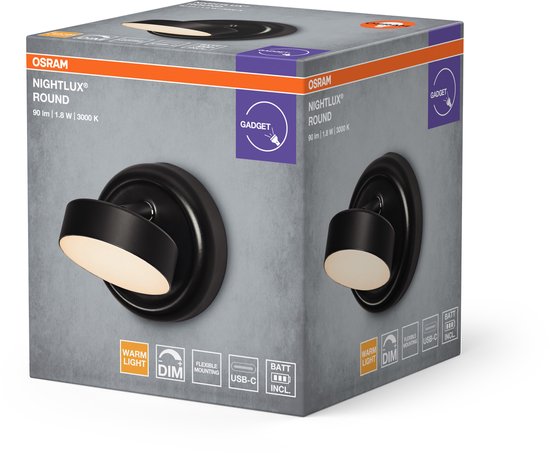 OSRAM Nightlux LED-lamp rond, 3000 K, dimbaar met USB-batterij, magnetisch, als nachtlampje of mobiele extra lamp voor hal, slaapkamer, plank van Merkloos — afbeelding 5