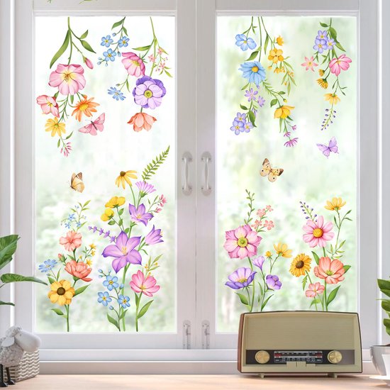 Tanlaby Lente Zomer Bloem Raamstickers Bloemen Raam Klampt Met Vlinder