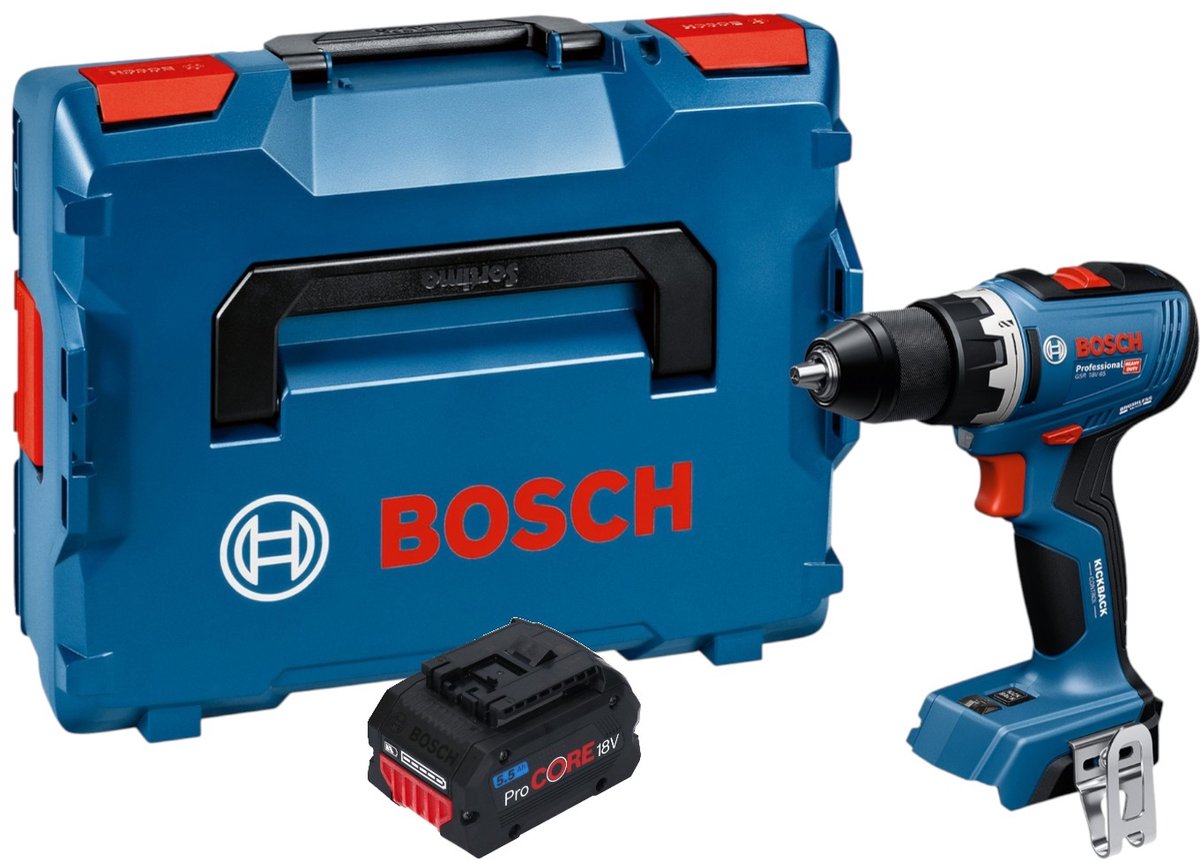 Bosch GSR 18V-65 Professional accuboormachine 18 V 63 Nm borstelloos + 1x ProCORE-accu 5,5 Ah + L-Boxx - zonder oplader