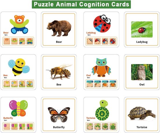 12 Stuks Houten Peuterpuzzels – Dieren & Voertuigen – Kleurrijk, Stevig & Leerzaam – Ideaal Voor Kindjes Van 1 Tot 6 Jaar – Leuk Cadeau 1 miniatura