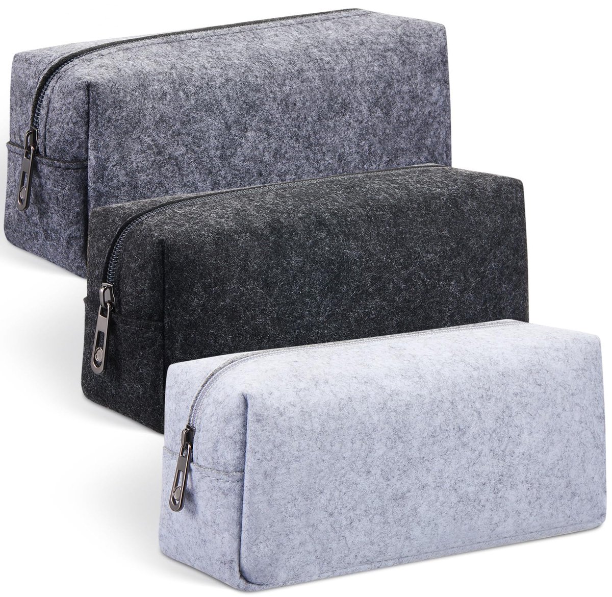 3 Vilten Tasjes Set - Personaliseerbaar met Rits - Voor Make-up, Pennen & Cadeau
