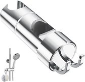 Universele Douchekophouder met 2 Haken – Verstelbaar & Antislip – Geschikt voor 16–27 mm Glijstangen – Zonder Boren – ABS Chroom – 360° Draaibaar