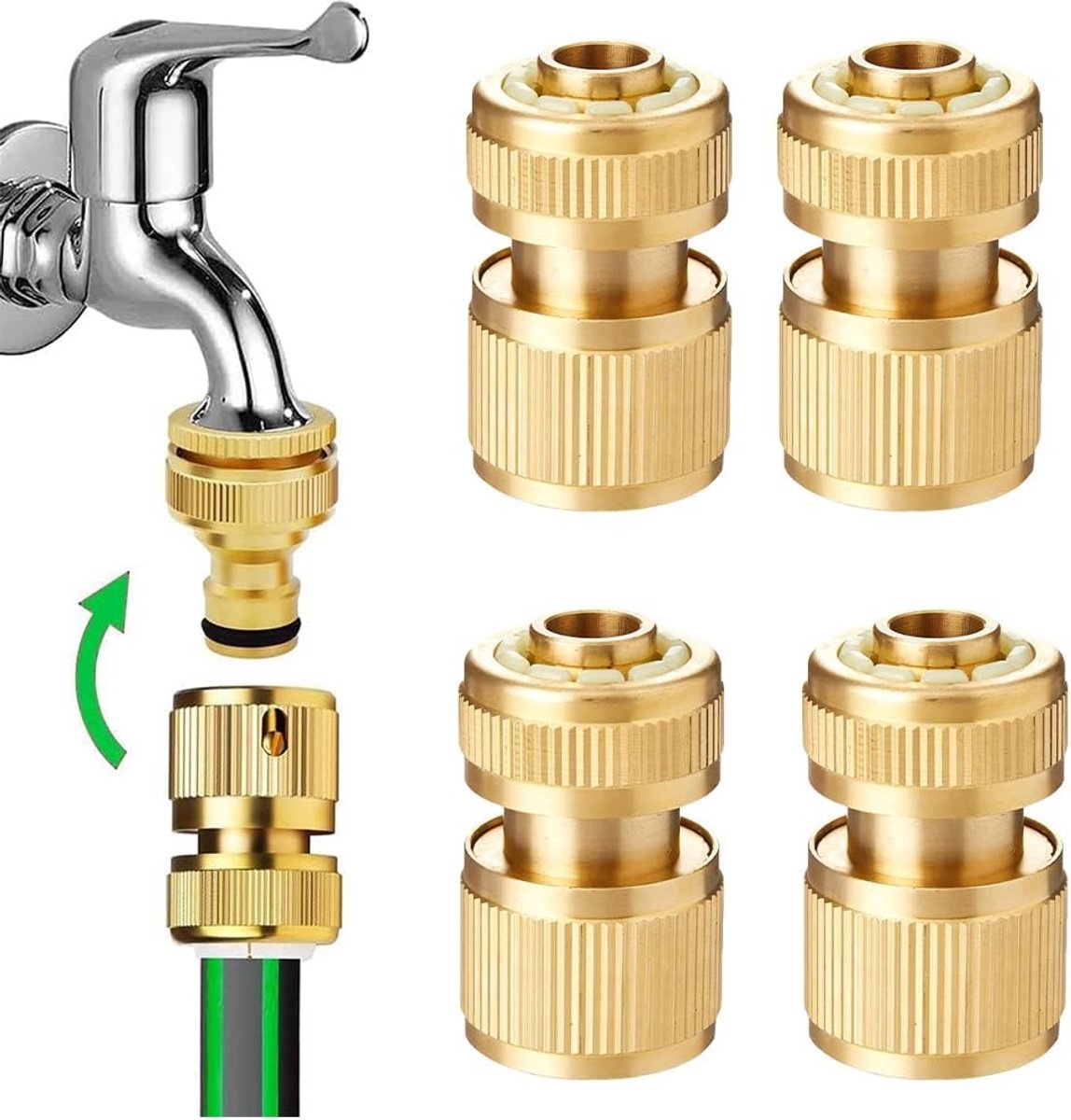 4 stuks 1/2 inch tuinslang - snelkoppeling - messing snelslang - eindverbinder - mondstuk - connector - kit voor keuken - tuin - outdoor - slang gereedschap