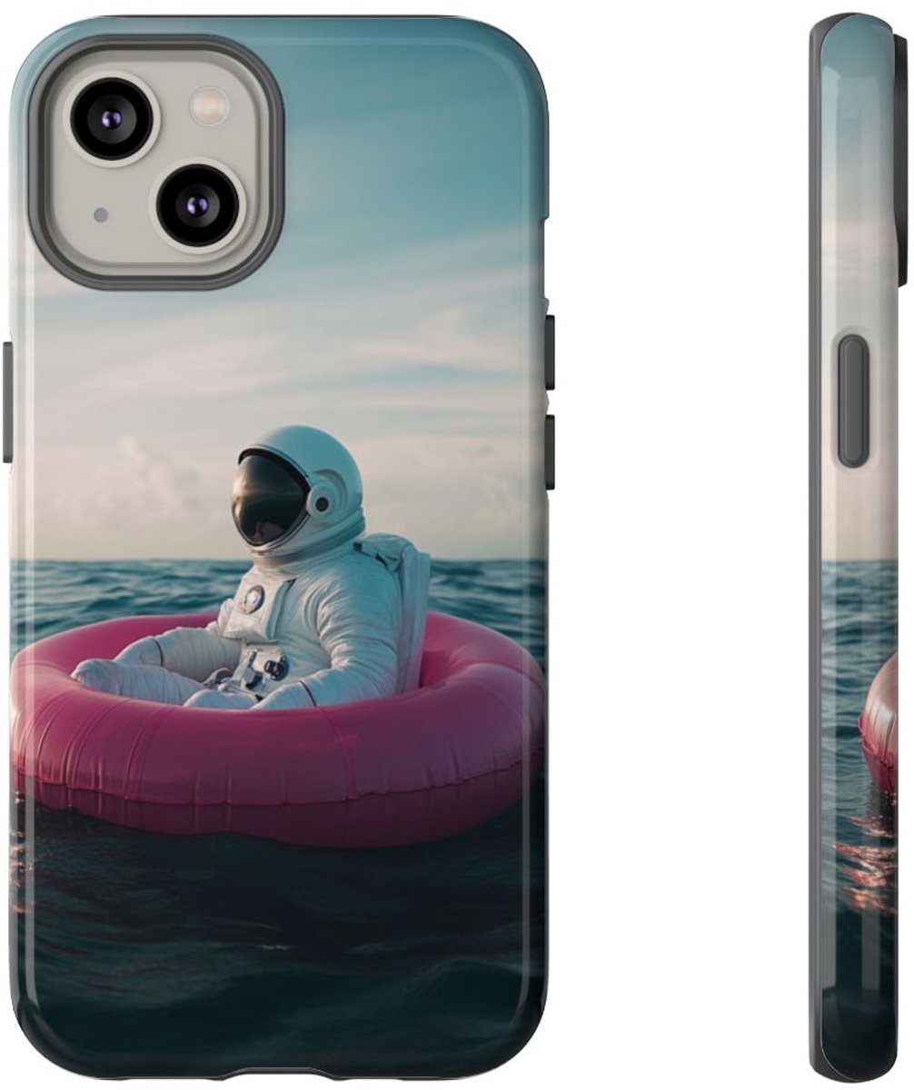 Astronaut op Roze Zwemband – Telefoonhoesje Geschikt voor iPhone 14