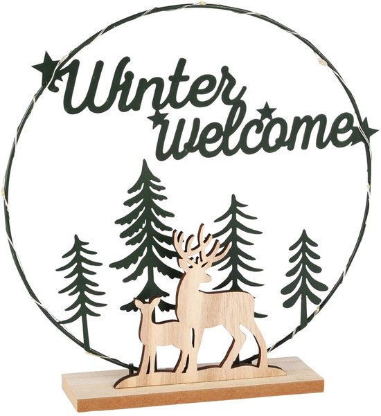 Décoratif | Arche Deco 'Winter Welcome', naturel/noir, métal/bois, 25x5x26cm | A255534