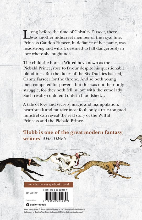 Boekcover met tekst en illustratie van rennende honden en een hert.