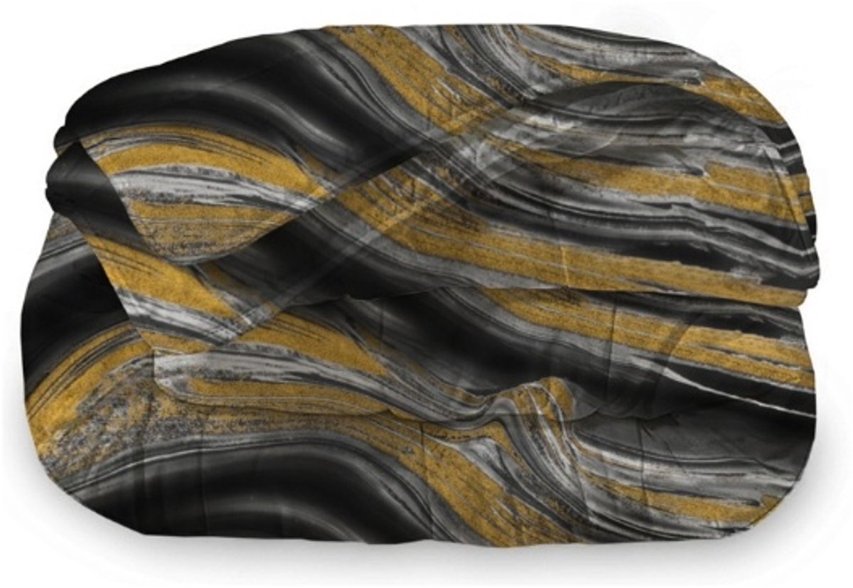 Dekbed Zonder Overtrek 140x200 cm + 1 Kussensloop - Marble Black Gold - Easy Dekbed - Warmteklasse 2