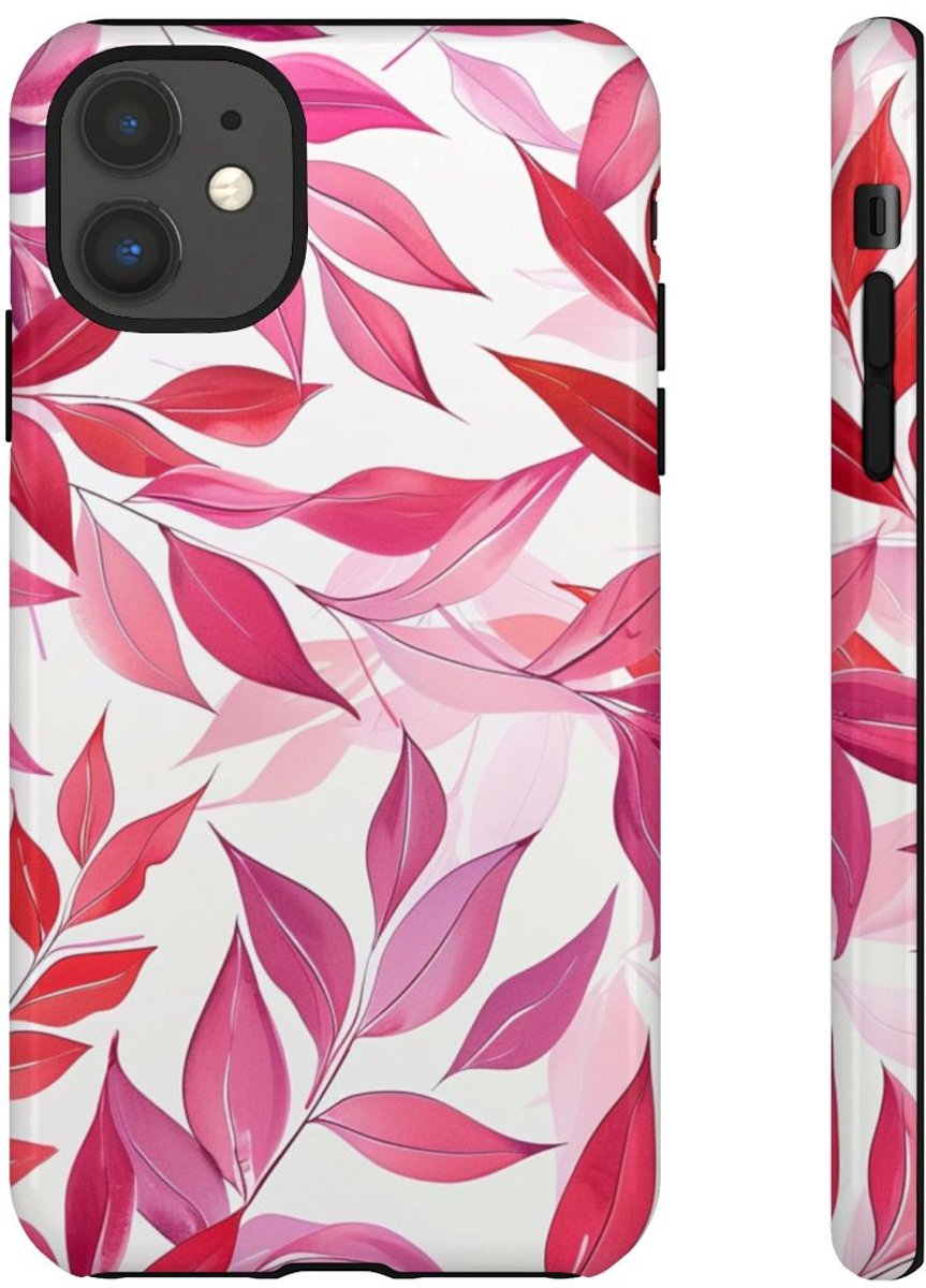 Roze en Rode Bladerenpatroon – Telefoonhoesje Geschikt voor iPhone 11