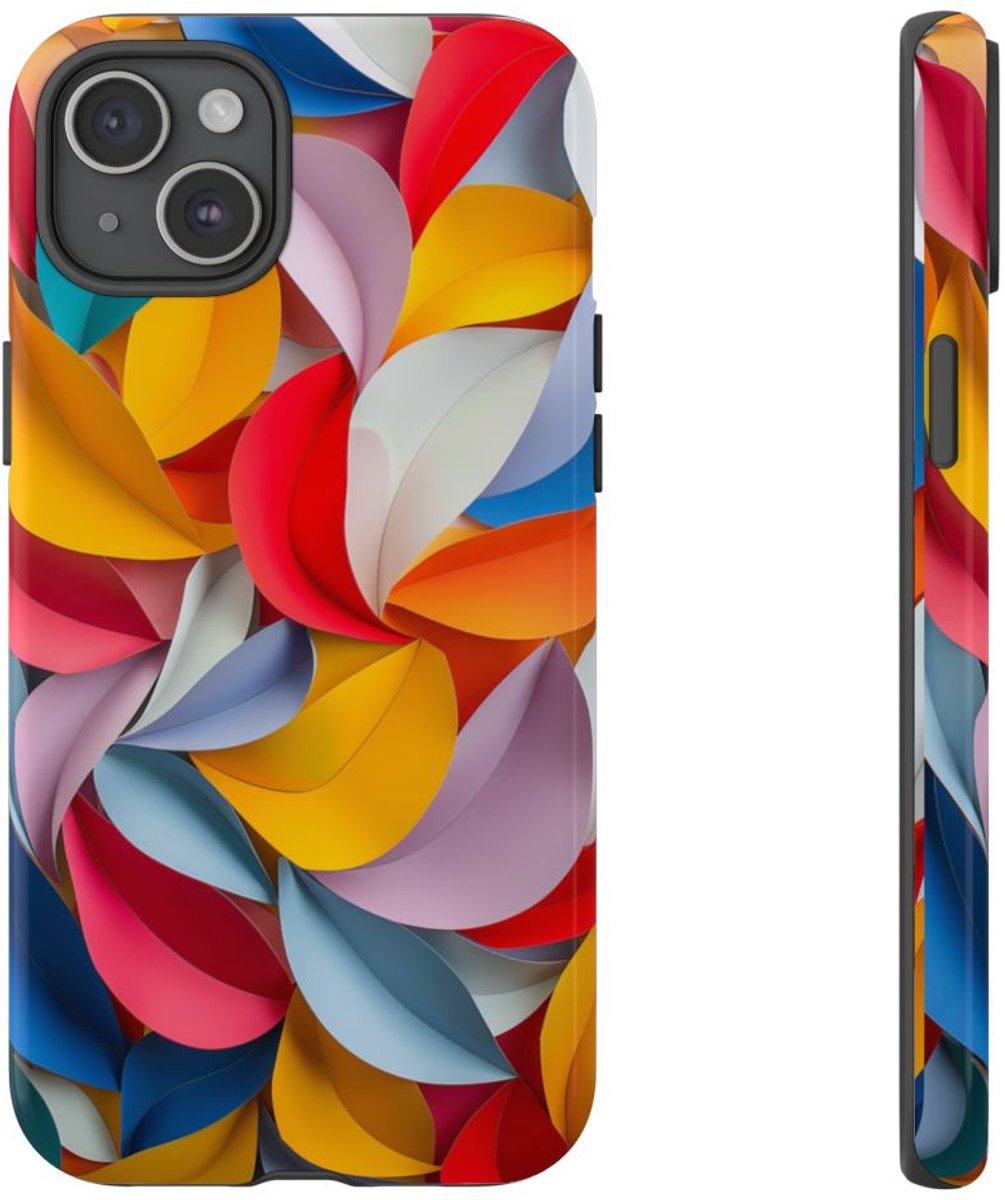 Kleurrijk Papieren Bladpatroon – Telefoonhoesje Geschikt voor iPhone 15 Plus