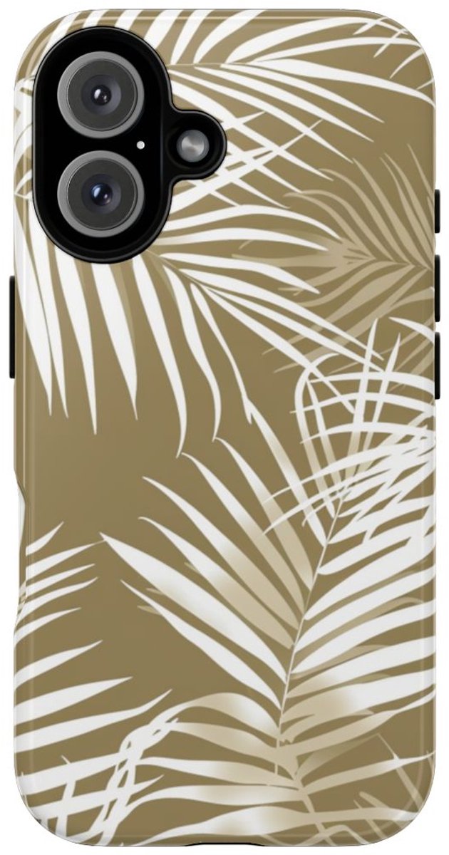 Witte Palmbladeren op Khaki Achtergrond – Telefoonhoesje Geschikt voor iPhone 16