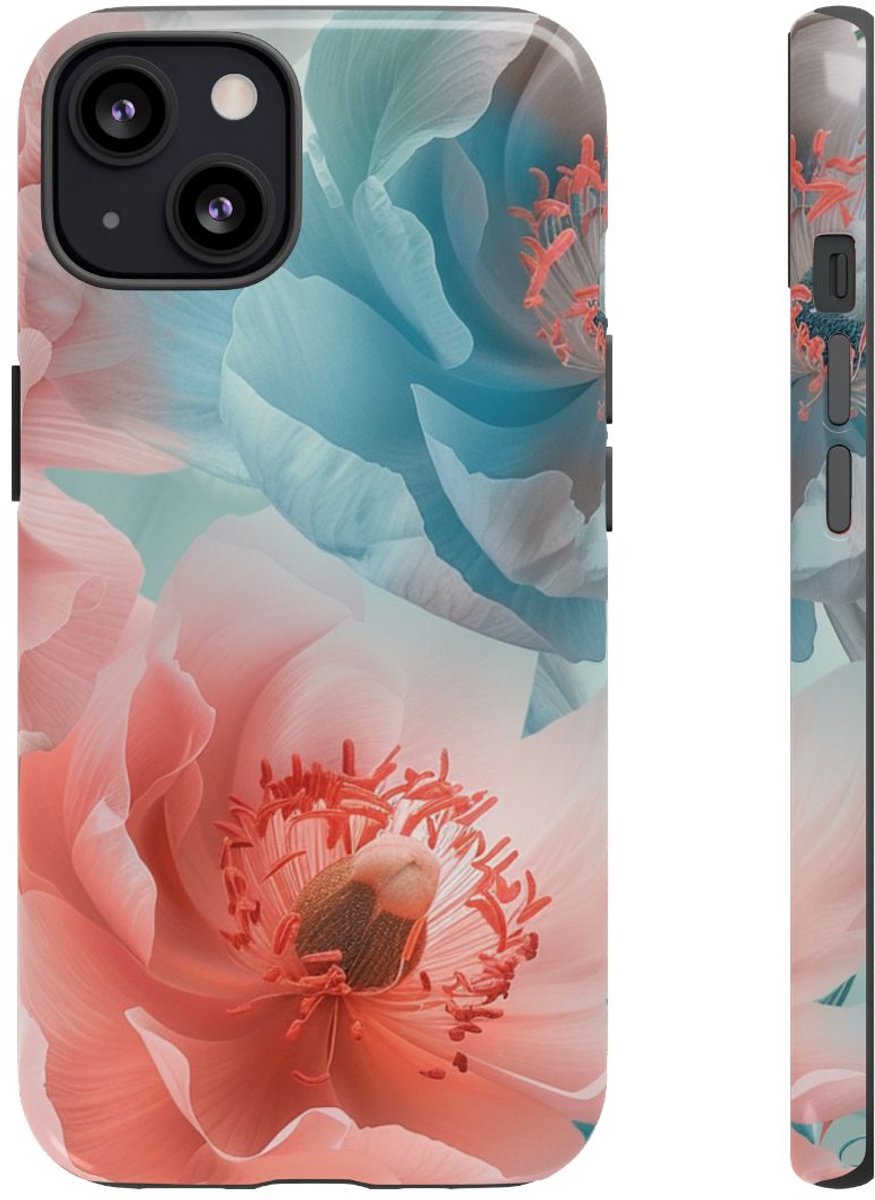 Zachtroze en Blauwe Bloemenpracht – Telefoonhoesje Geschikt voor iPhone 13