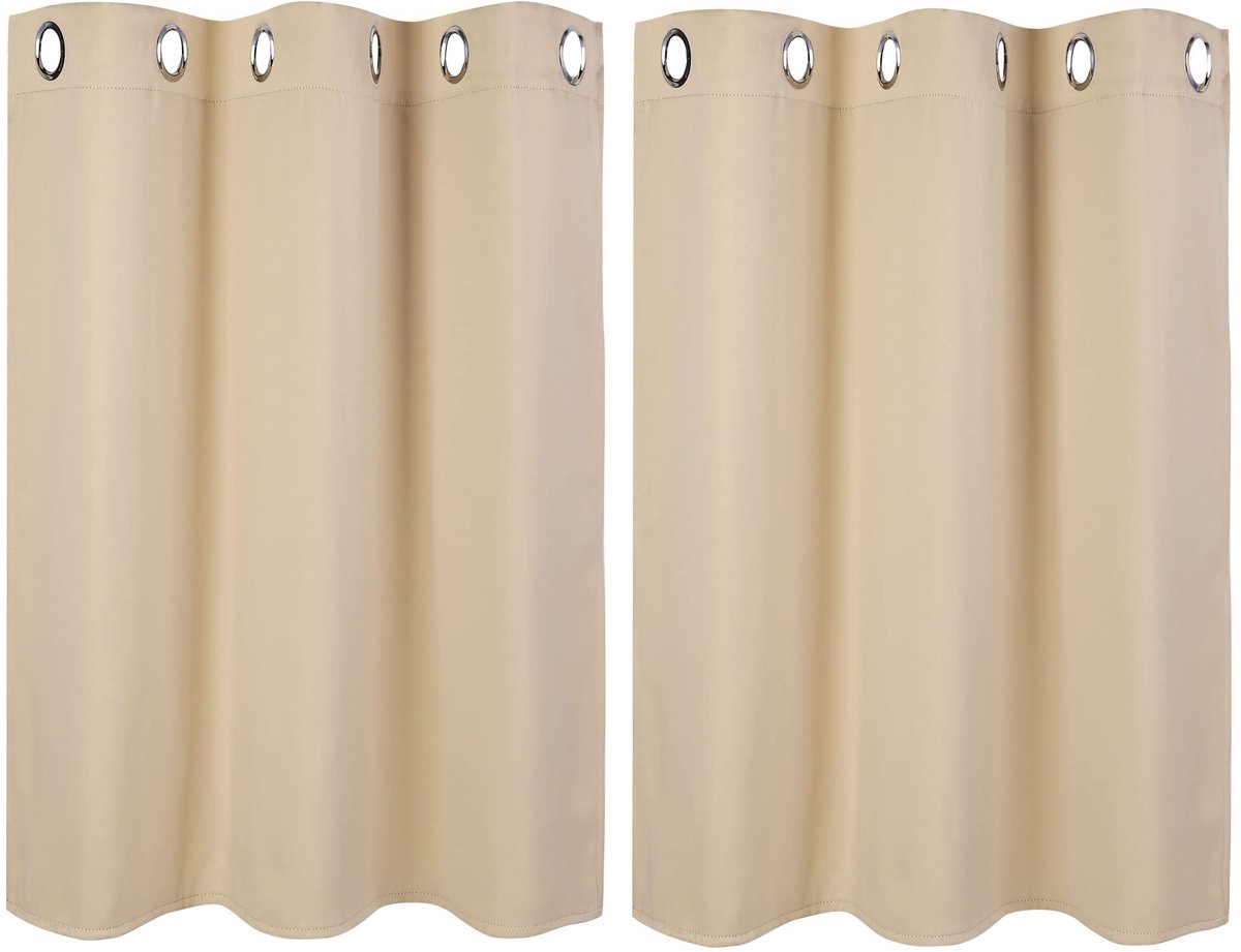 Ibenzoa® Set van 2 decoratieve gordijnen voor keuken met ondoorzichtige stof in beige kleur, 90x107 cm