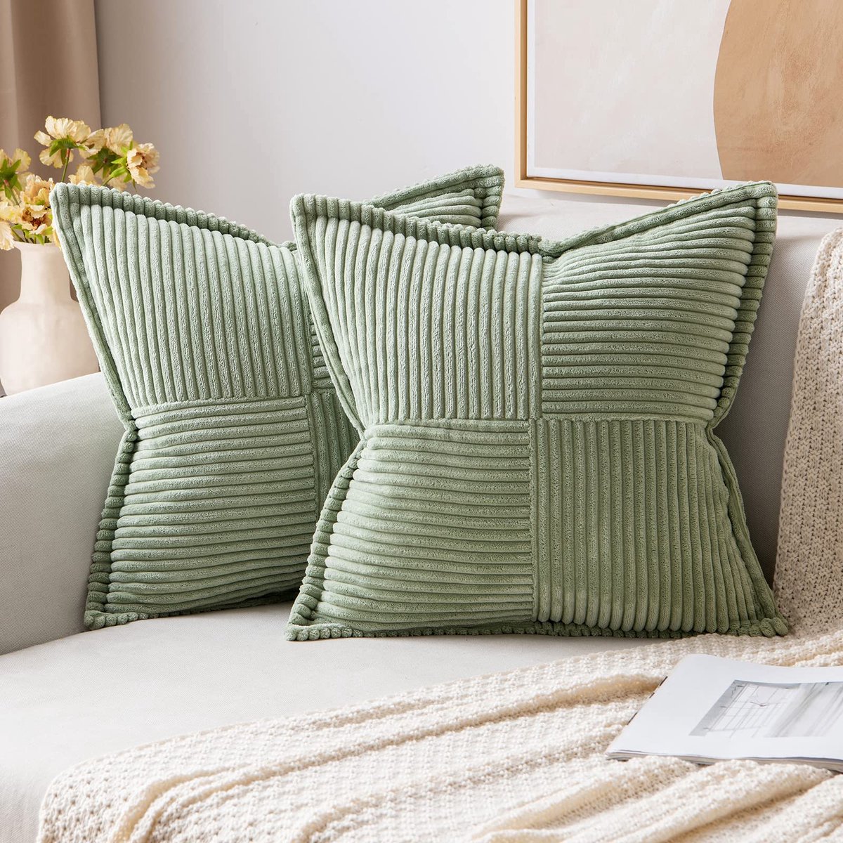 Ibenzoa Set van 2 Luxe Corduroy Kussenslopen met Onzichtbare Ritssluiting voor Stijlvolle Interieurs groen