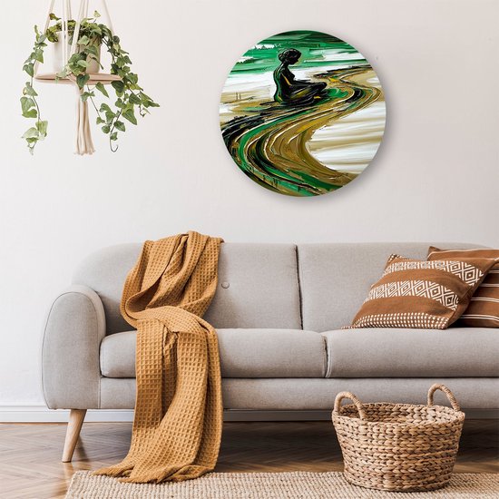 Vrouw in meditatieve rust - Rust wandcirkels - Wandbord vrouw - Abstract expressionisme - Industriële Forex muurcirkel - Muurkunst slaapkamer - muurcirkel forex 100x100 cm