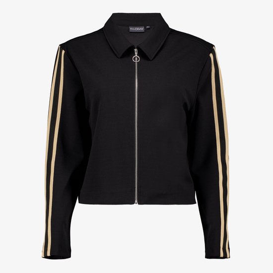 TwoDay dames jas met beige strepen zwart - Maat L