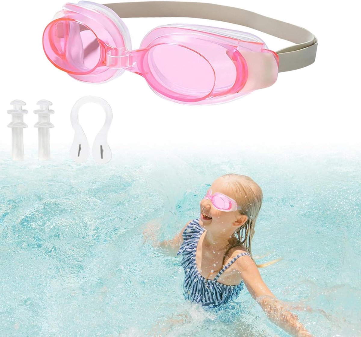 Allecto Plus - Zwembril met uv-bescherming, anti-condens en verstelbare riem voor kinderen en volwassenen - comfortabel - heren, dames en jongeren - zwart.