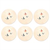 Sous-verres de verre ronds à papillons, style minimaliste, roses, 10 x 10 cm, lot de 6.