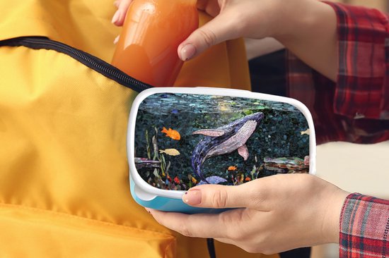 Lunch Box Blauw - Lunch Box Mosaïque - Baleine - Corail - Water - Lunch Box 18x12x6 cm - Lunch Box Pain - Boîtes à pain pour Enfants et Adultes