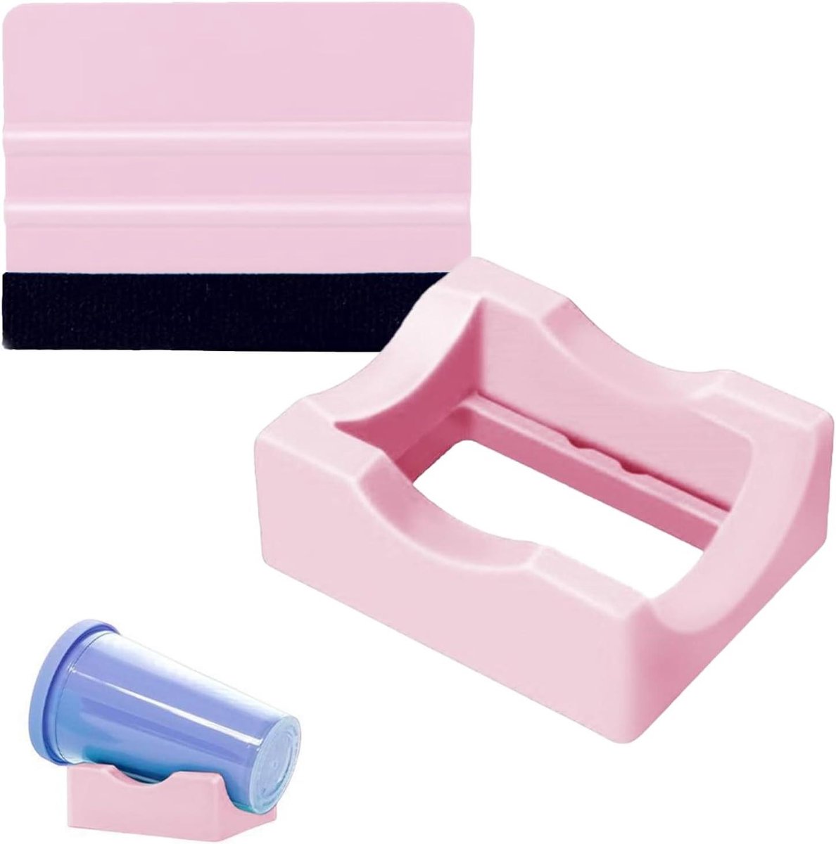 Allecto Plus - Bekerhouder met sleuf en foliedrakel voor handwerk en knutselen - Roze siliconen - Antislip - Cup cradle