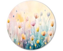 Zachte bloemen in pastelkleuren - Bloemen muurdecoratie rond - Wandobject rond natuur - Impressionisme - Muurcirkels van Forex - Woonkamer schilderijen - Muurcirkel forex 60x60 cm