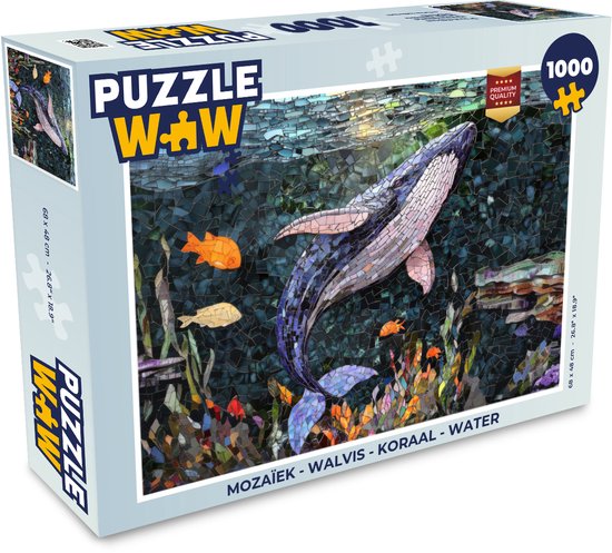 Boîte d'un puzzle de 1000 pièces représentant une baleine, des coraux et des poissons. Dimensions 68 x 48 cm.