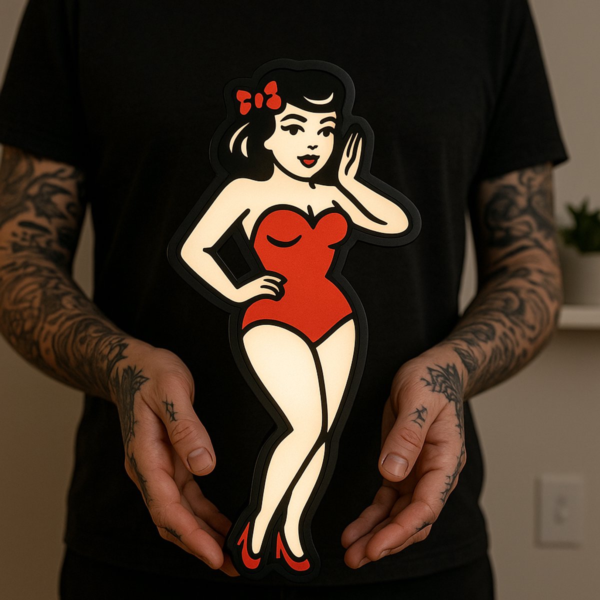 Tattoo Lightbox Pin Up Girl – LED Wandlamp | Origineel Cadeau voor Tattoo Artist, Studio D