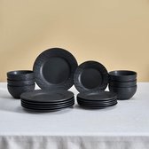Karaca Solem Embossed, 18-delig servies van steengoed, zwart, elegant servies met borden en kommen, ideaal voor 6 personen