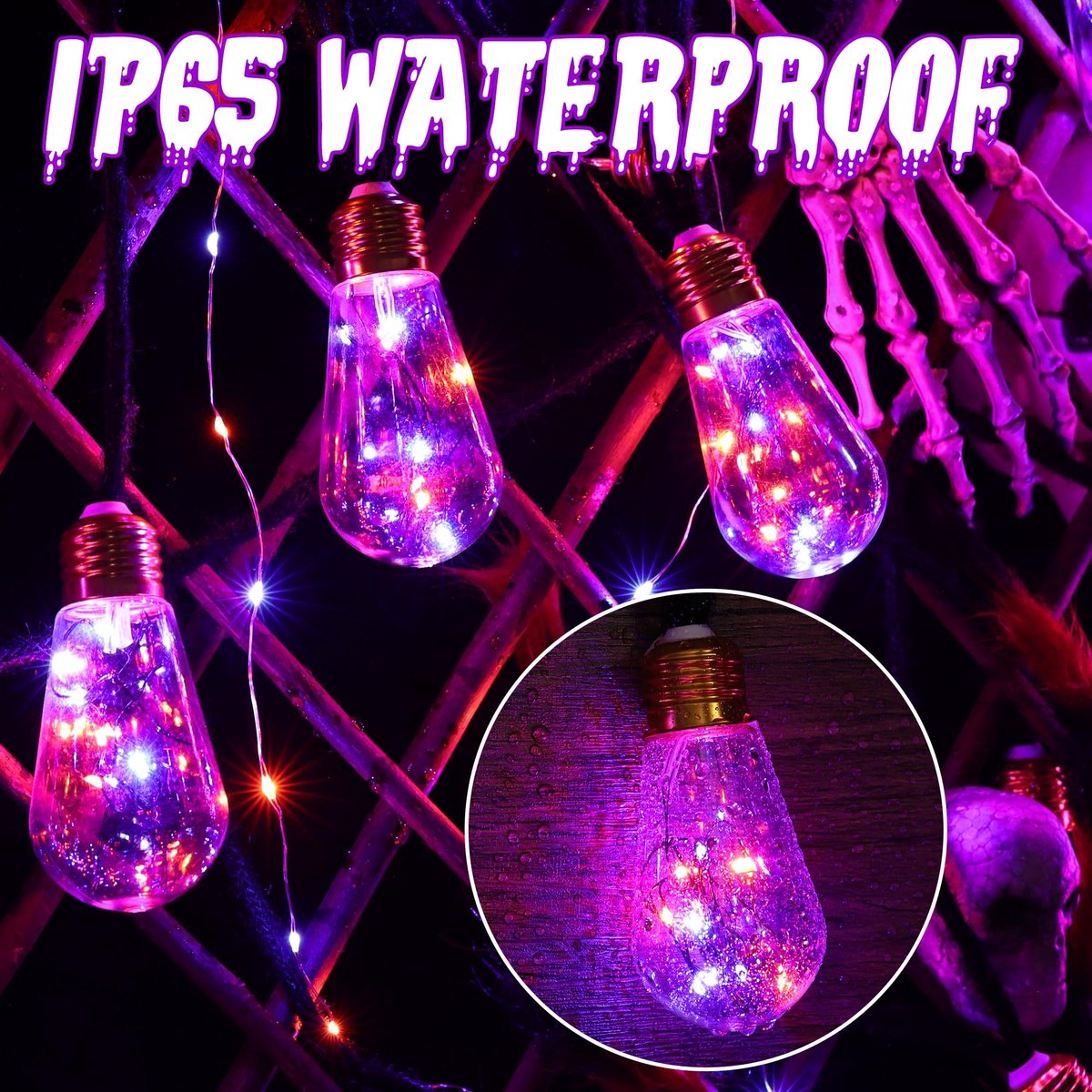 Ibenzoa® Outdoor Halloween lichtketting op zonne-energie met 160 LED's en 16 lampen, oranje en paars, 8 verlichtingsmodi, weerbestendig