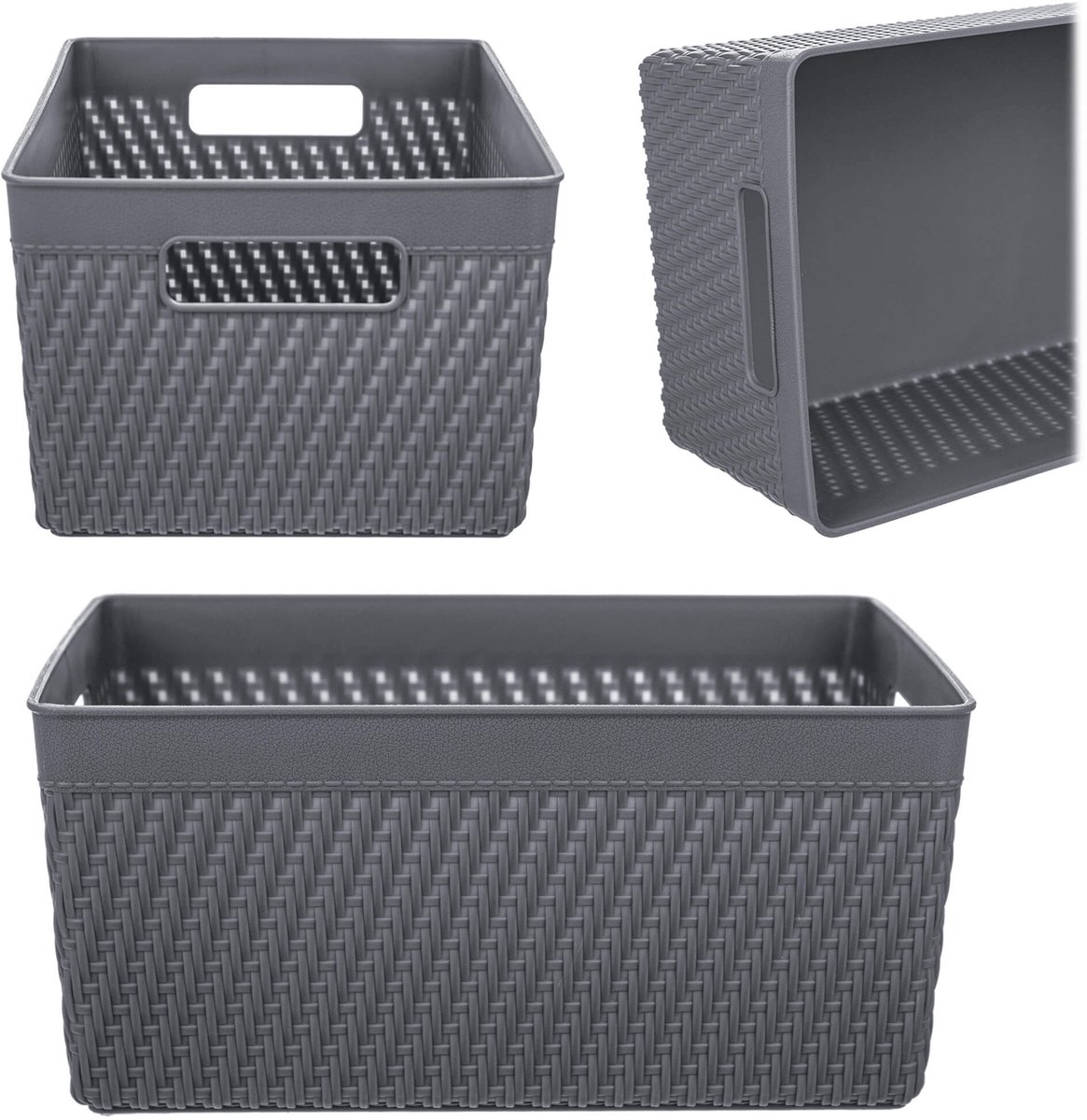 Lioni rechthoekige mand 25,5 x 16,5 x 12 cm donkergrijs