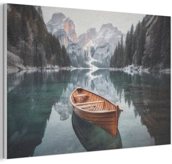 Akoestisch wandpaneel 90x60 cm - Vilt schilderij Boot - Bergen - Natuur - Water - Akoestische panelen - Geluidsdempende wanddecoratie - Geluidsisolatie woonkamer - Muurdecoratie geluidspanelen