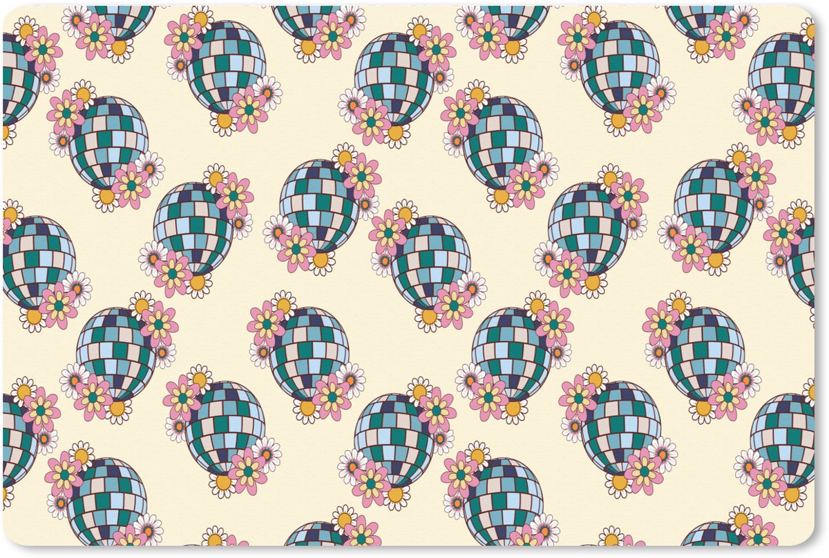 Muismat XXL 120x80 cm - Bureau onderlegger - Bureau mat Retro - Disco - Bloemen - Discobal - Bureaumat - Gaming mousepad xl - Bureaulegger groot - Computer deskmat