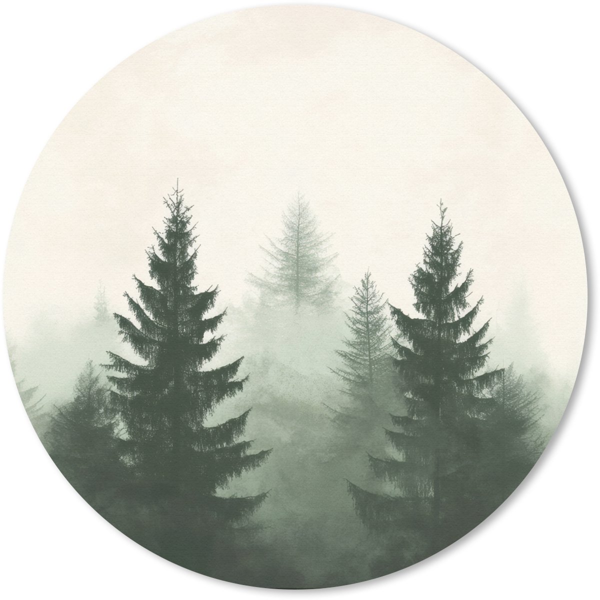 Muismat rond 50x50 cm - Mousepad Sparren - Bomen - Groen - Beige - Ronde muismatten