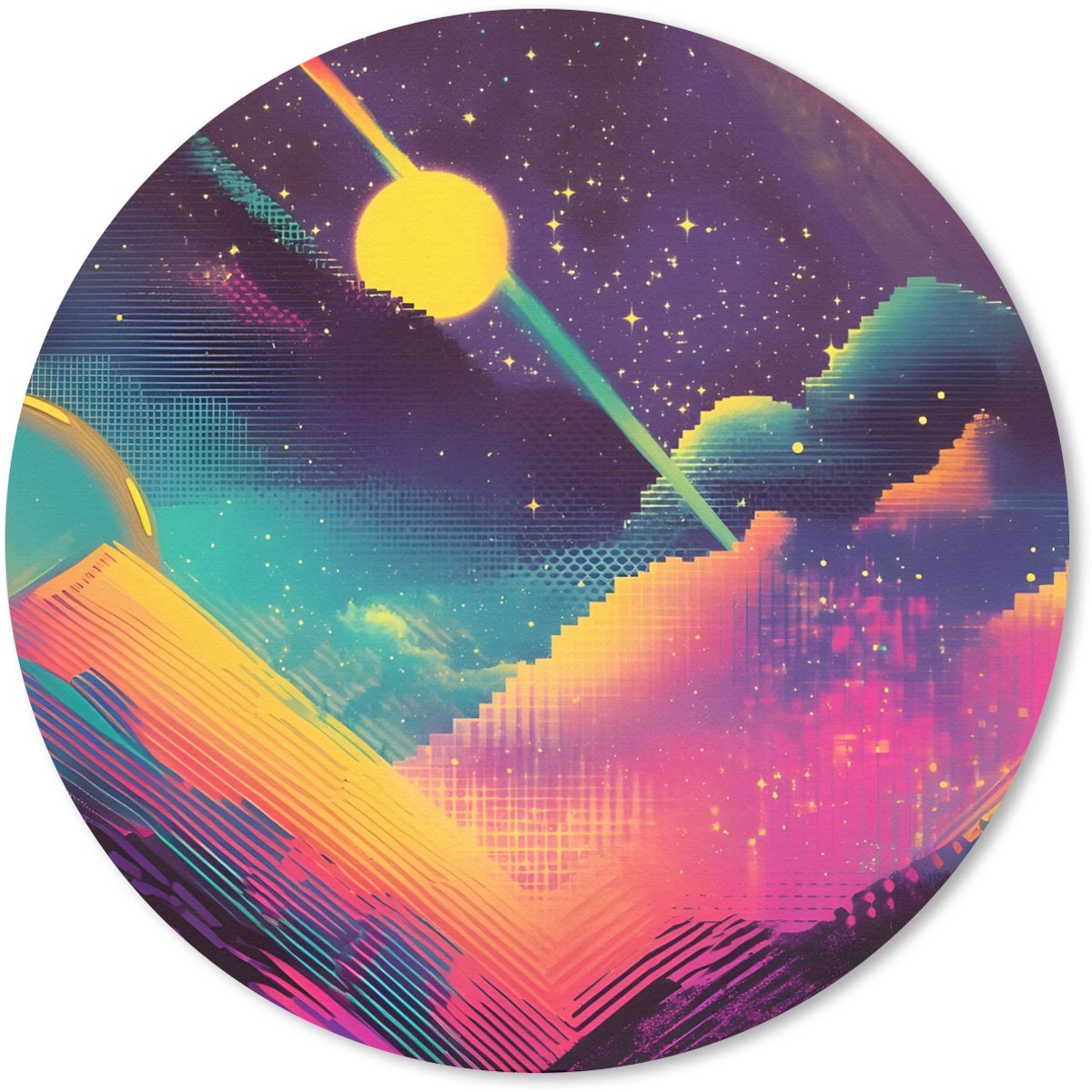 Muismat rond 20x20 cm - Mousepad Sterren - Bergen - Kleurrijk - Ronde muismatten