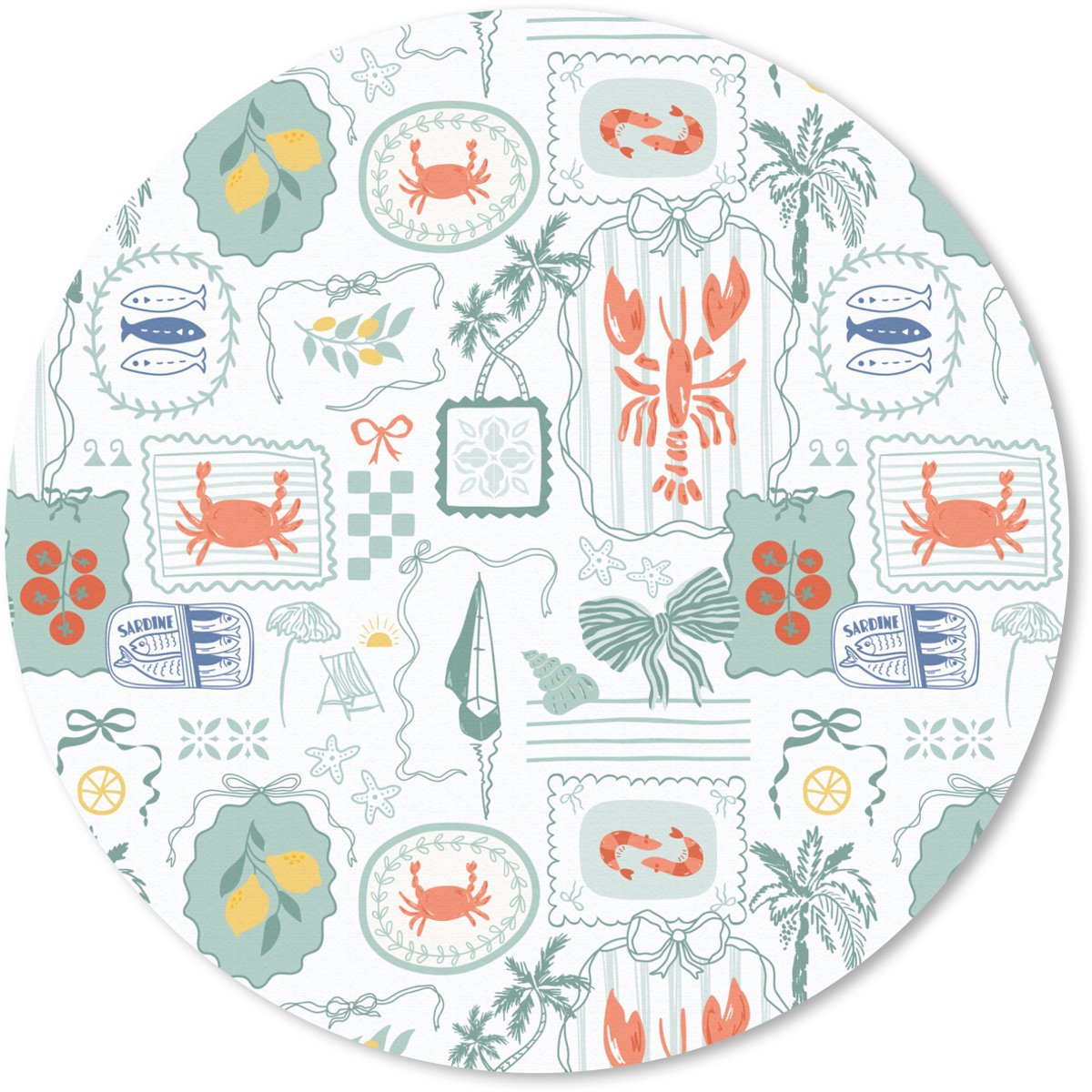 Muismat rond 40x40 cm - Mousepad Zee - Sfeer - kreeft - Citroen - Ronde muismatten