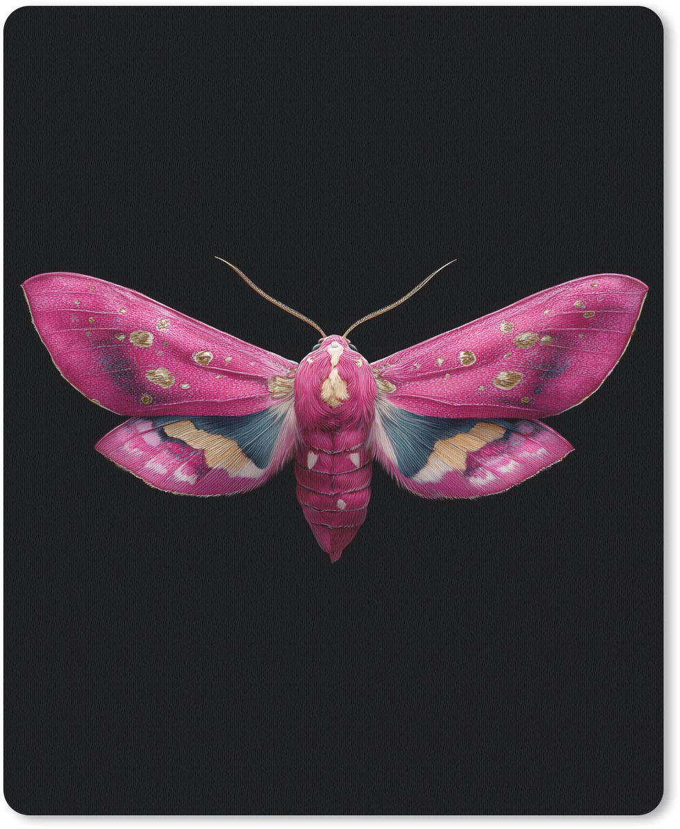 Muismat 19x23 cm - Mousepad Vlinder - Roze - Nachtvlinder - Muismatten