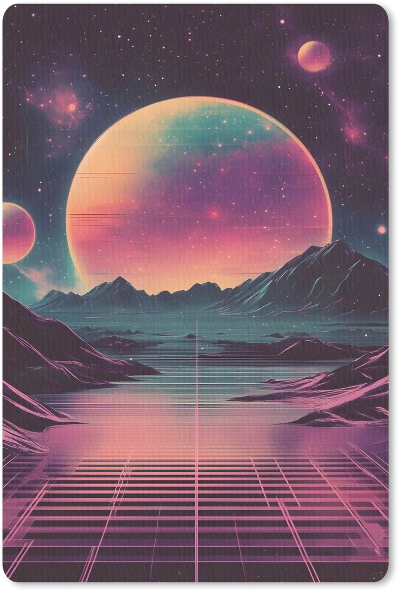 Muismat 18x27 cm - Mousepad Landschap - Planeten - Horizon - Paars - Muismatten