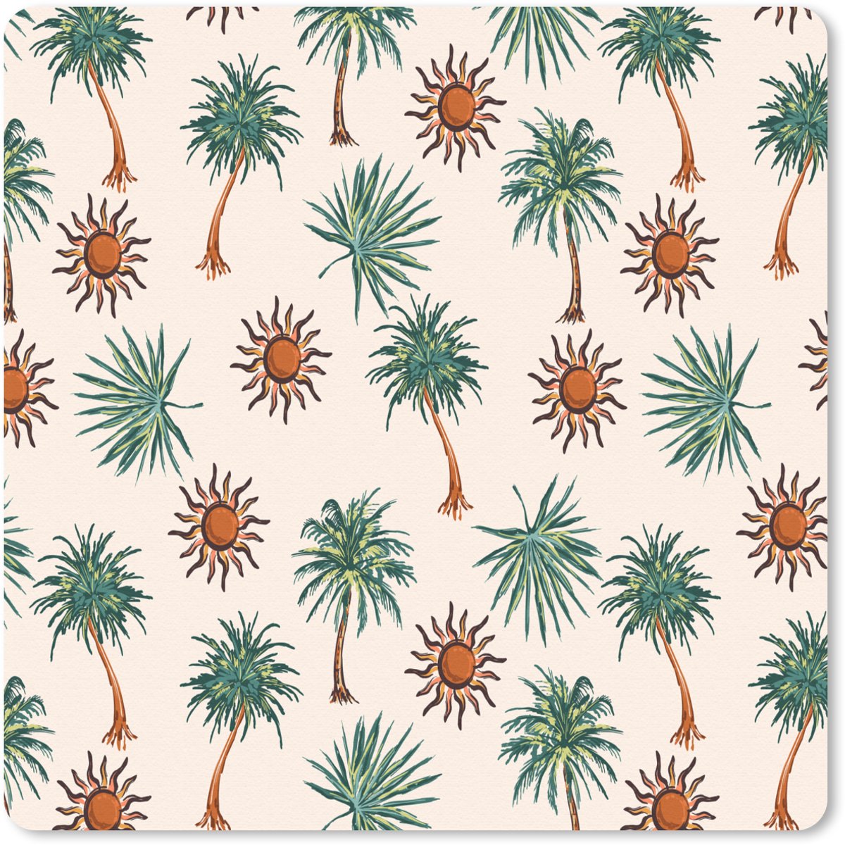 Muismat 20x20 cm - Mousepad Kust - Palmbomen - Zon - Groen - Muismatten