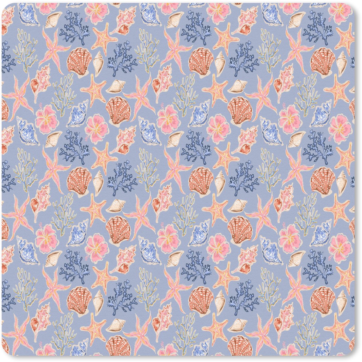Muismat 20x20 cm - Mousepad Kust - Zee - Blauw - Roze - Muismatten