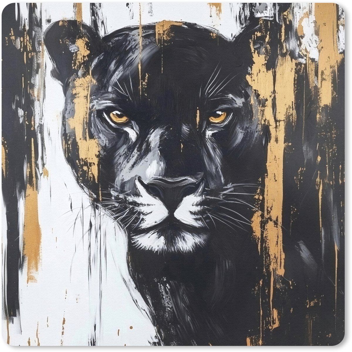 Muismat 20x20 cm - Mousepad Panter - Zwart - Abstract - Verfstreken - Muismatten