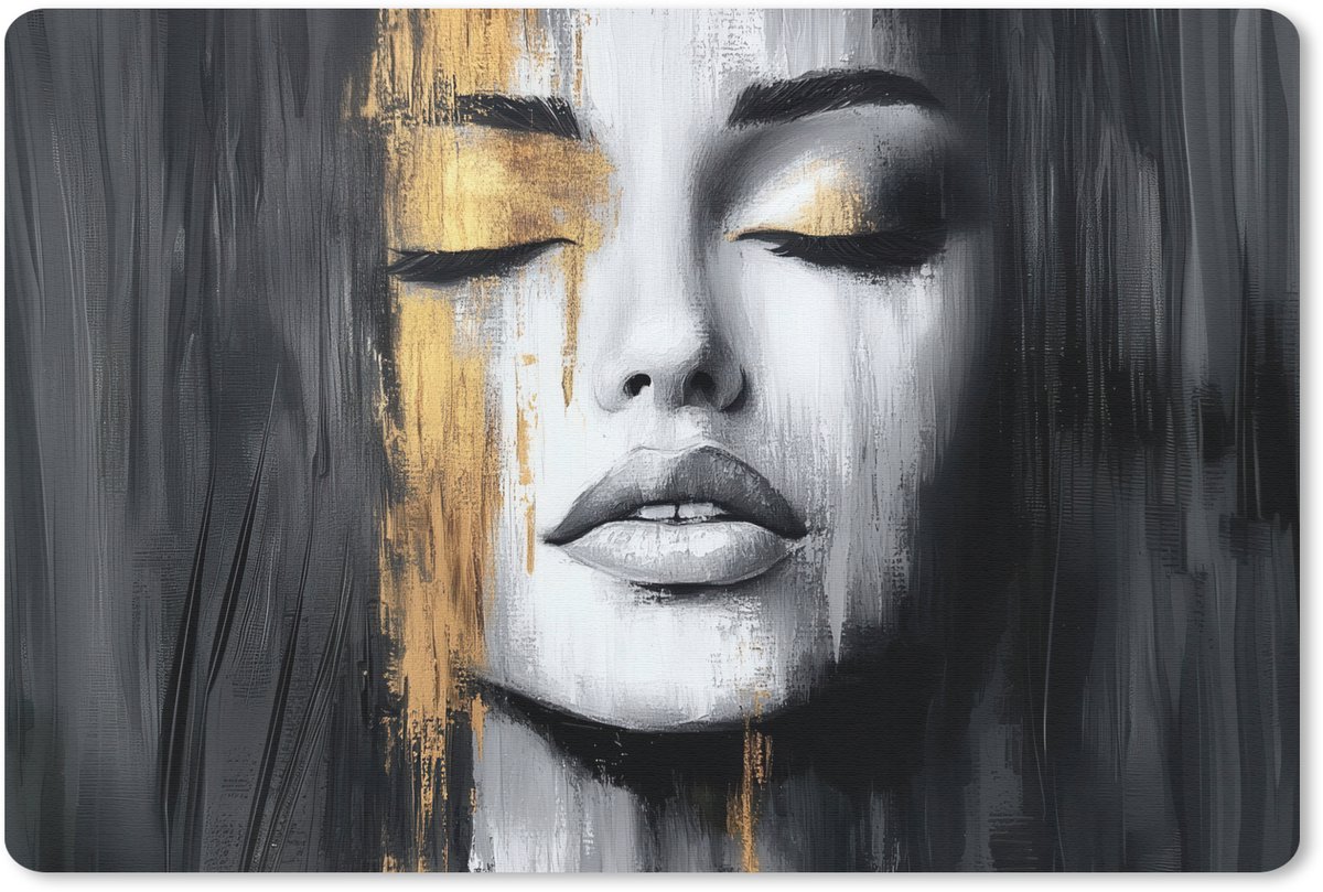 Muismat 27x18 cm - Mousepad Gezicht - Vrouw - Penseelstreken - Abstract - Muismatten
