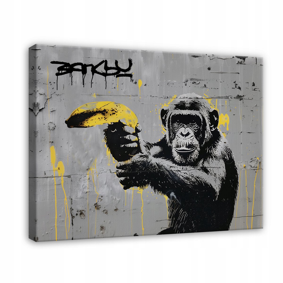 WALLARENA Canvas schilderij - 40x30 cm - Banksy aap street art graffiti modern multikleurig