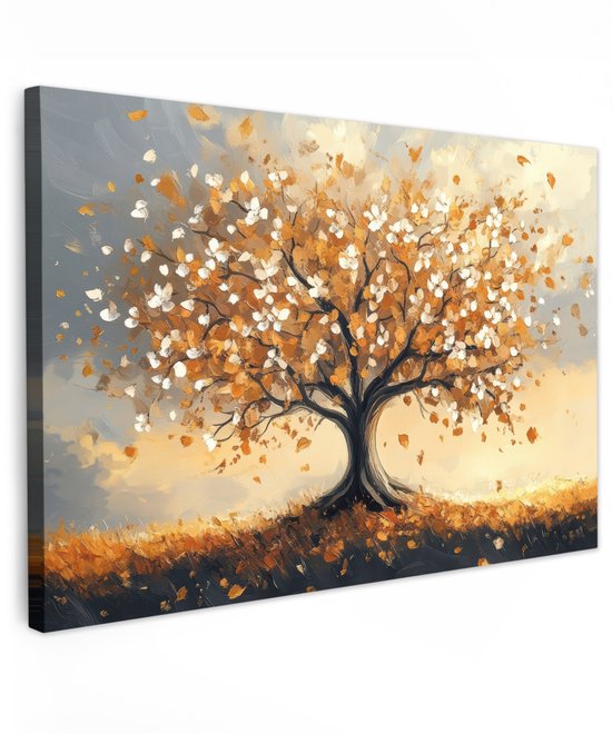Tableau extérieur jardin 150x100 cm - Décoration de jardin Automne - Arbre - Oranje - Feuilles - Arbre de Vie - Abstrait - Poster jardin sur toile - Décoration murale Jardin - Décoration tableau extérieur - Décoration murale clôture - Toile extérieur