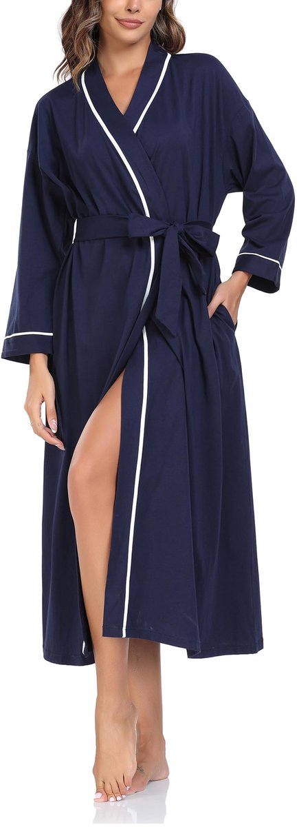 Dames Badjas - 100% Katoen - Zacht en Lichtgewicht - Met Zakken - Voor Sauna - Marineblauw - Maat S