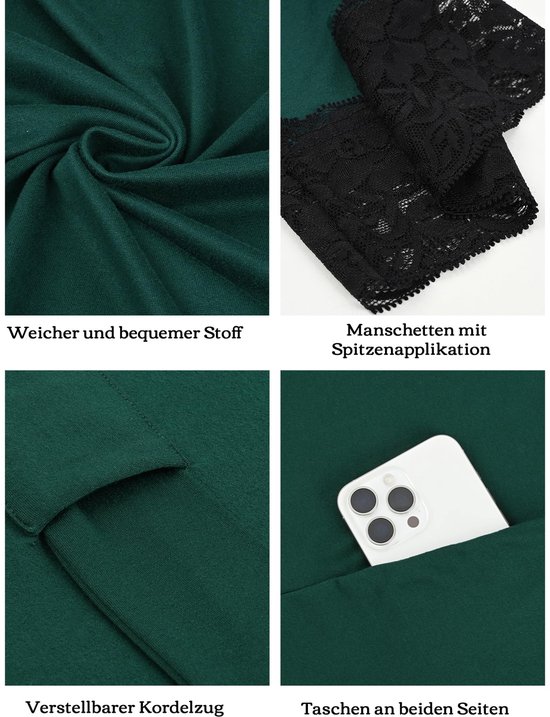 Lovasy Badjassen met ritssluiting voor dames, wafelbadjassen voor vrouwen, VK 3/4 mouwen, badjas, lichtgewicht, knielengte, huisjas met zakken, Zwart, L