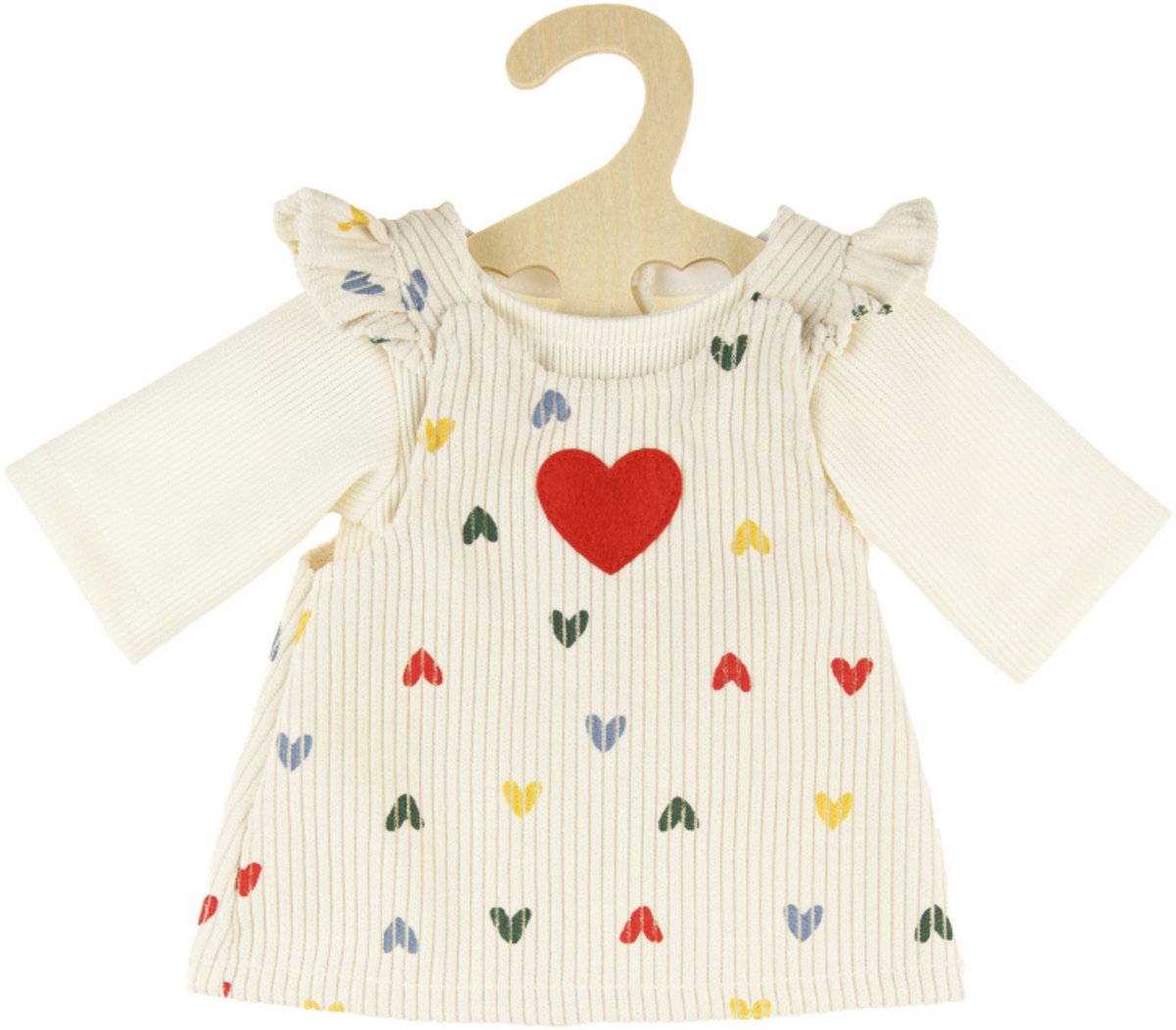 Heless Poppen ribfluwelen jurk hartjesconfetti, 35-45 cm